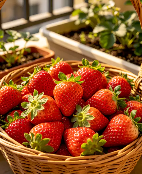 container grown strawberry harvest